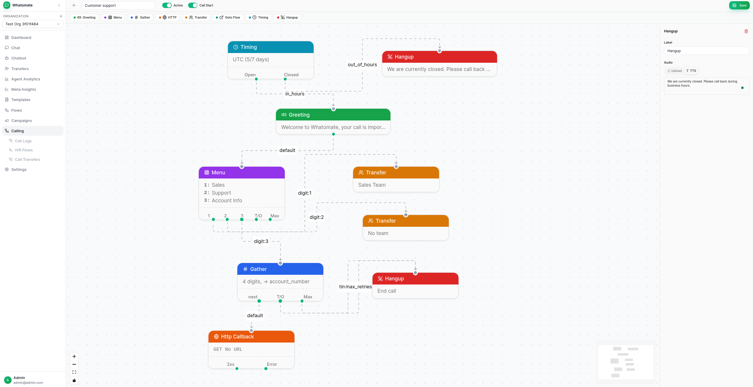 Example IVR flow in the visual editor